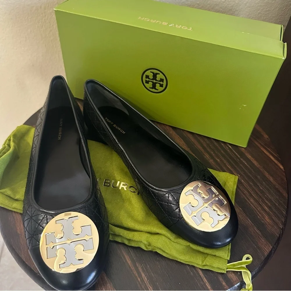 Tory Burch black CLAIRE CAP-TOE QUILTED BALLET